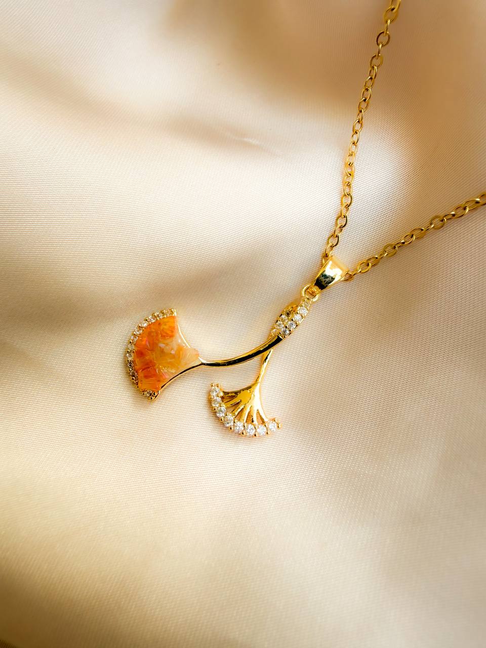 Amber Ginkgo Pendant Necklace