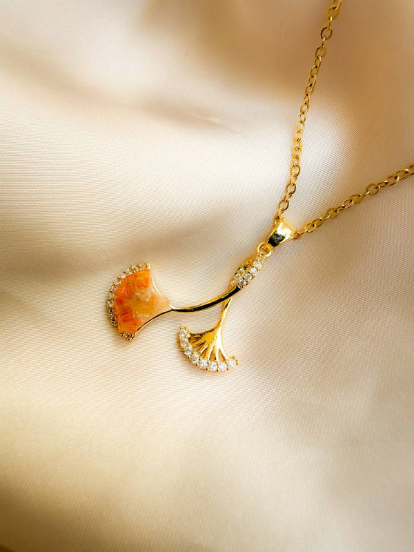 Amber Ginkgo Pendant Necklace