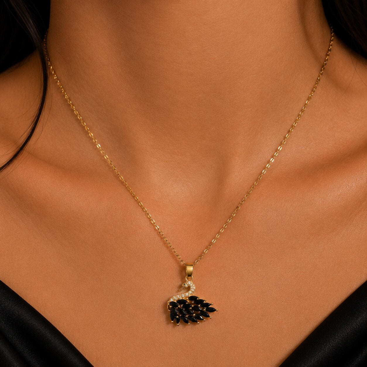 Swan Necklace - Black Gold