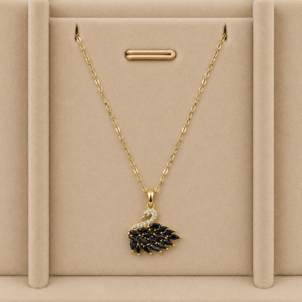 Swan Necklace - Black Gold 2