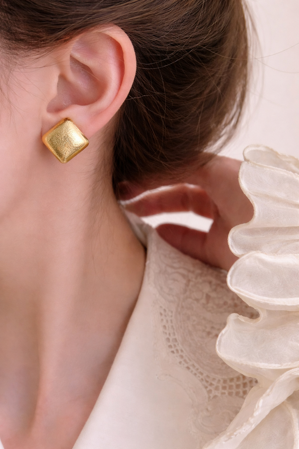 Golden Satin Rectangle Stud Earrings