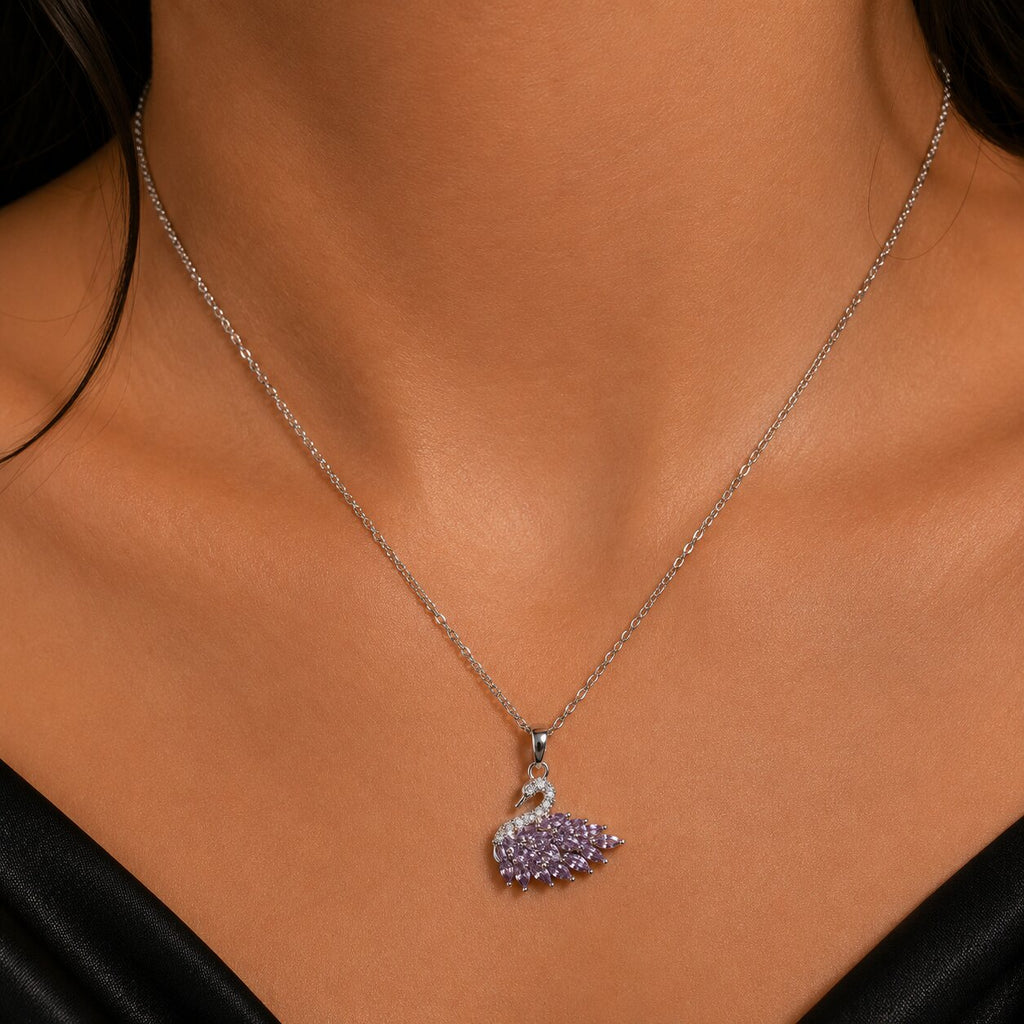 Swan Necklace - Purple Silver