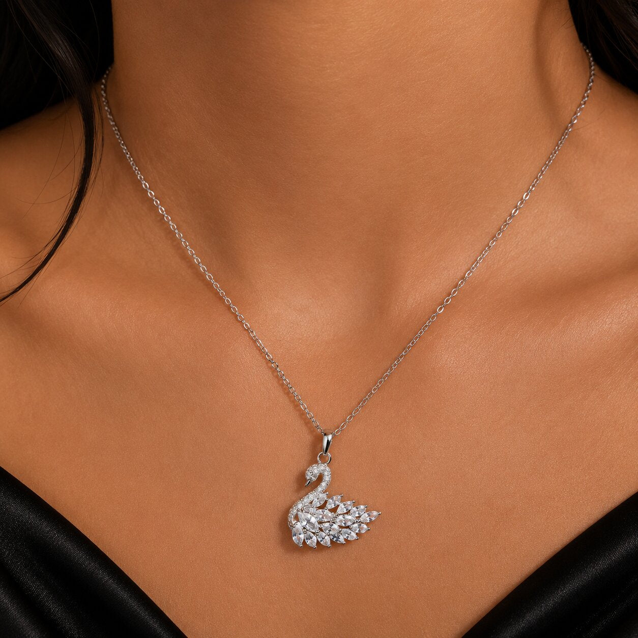 Swan Necklace - White Silver